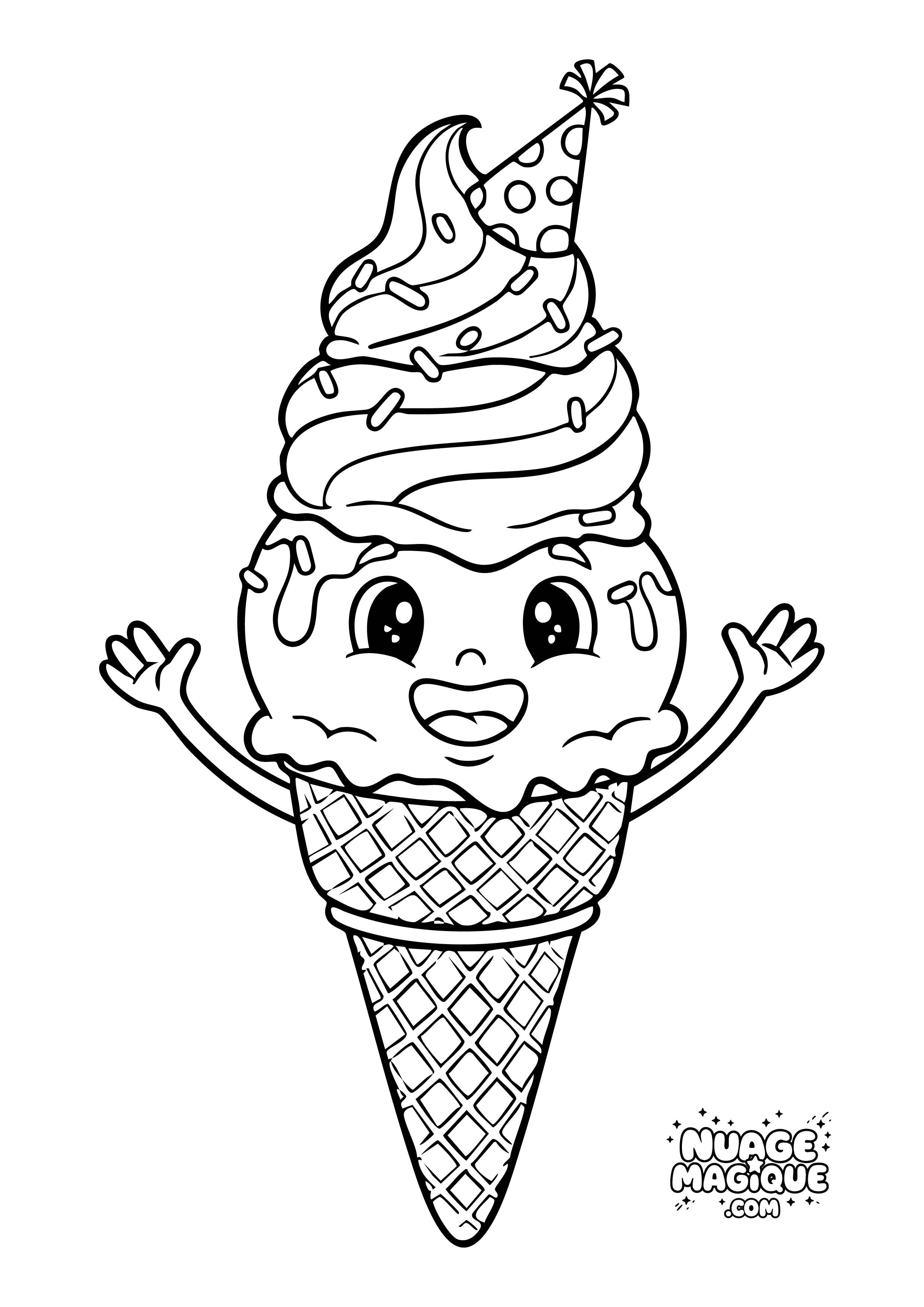 Coloriage Glaces Kawaii Attrape moi ! à imprimer ou à colorier en ligne