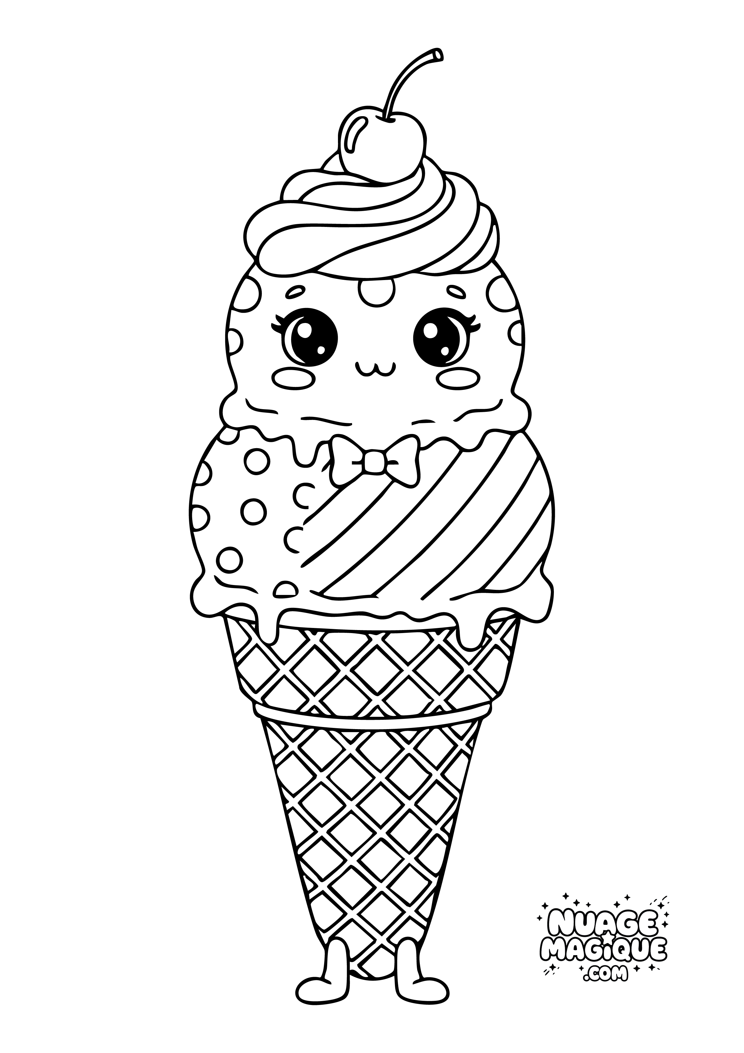 Coloriage Glaces Kawaii Cornet Mignon à imprimer ou à colorier en ligne