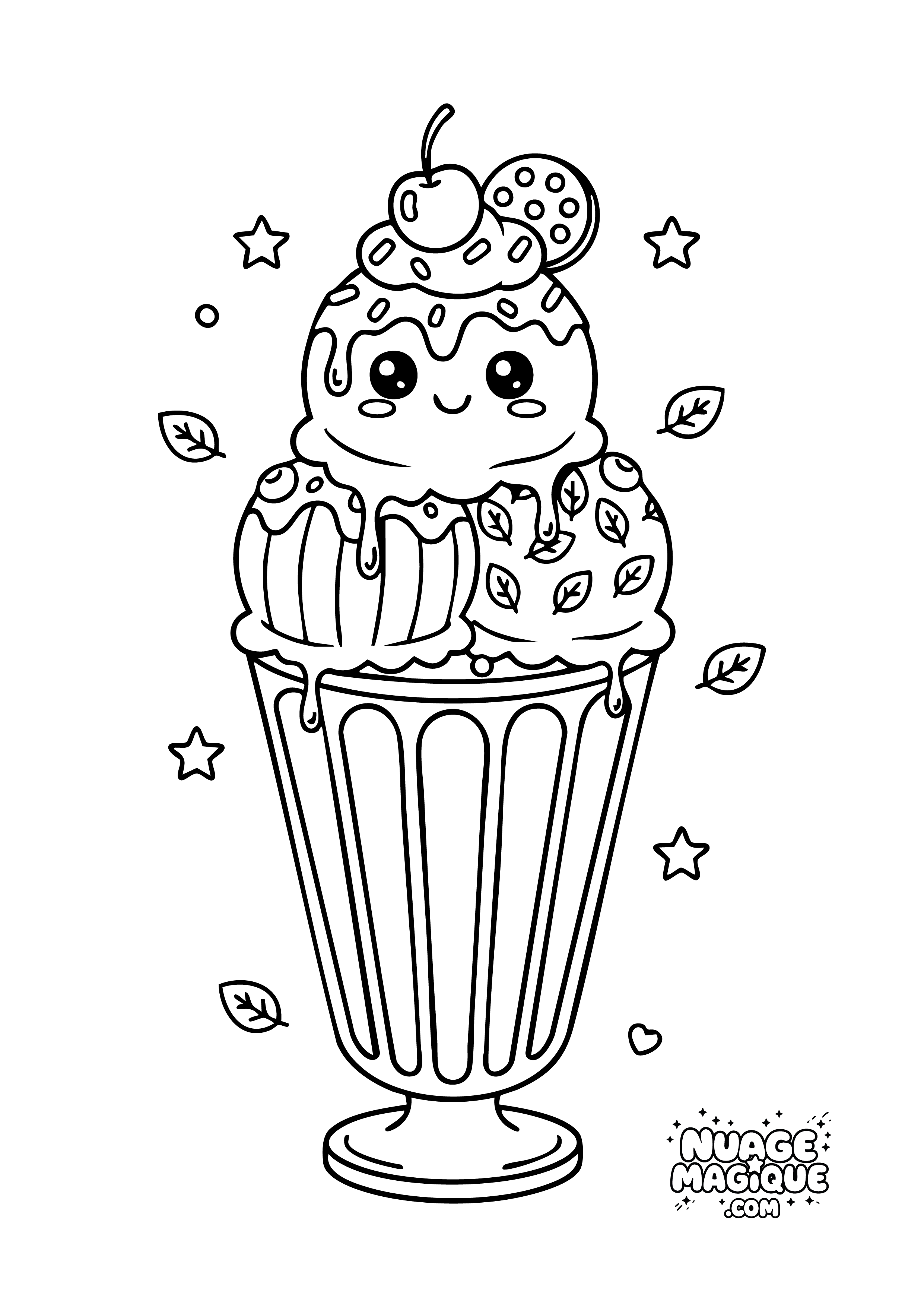 Coloriage Glaces Kawaii Coupe Gourmande à imprimer ou à colorier en ligne