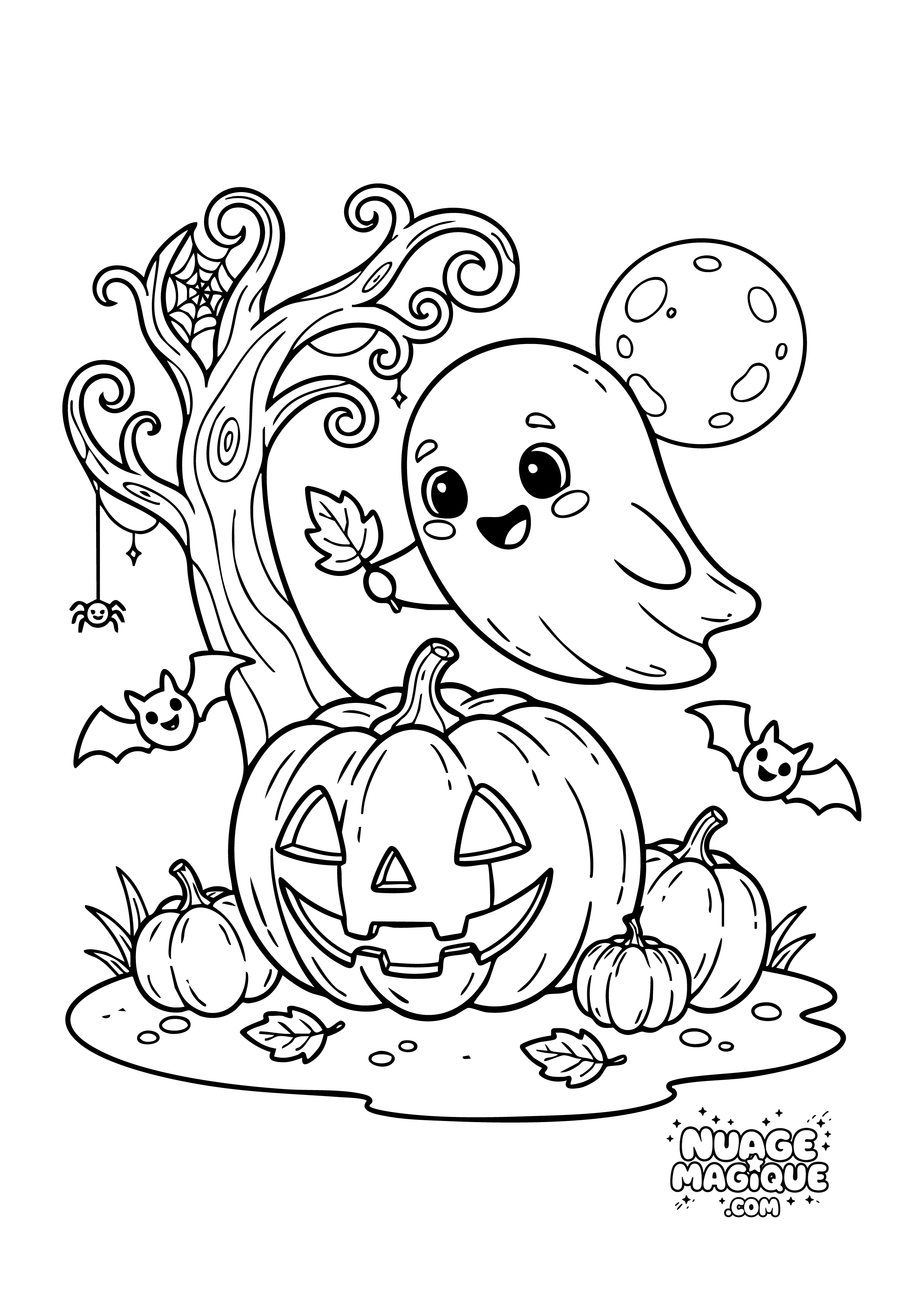 Coloriage Halloween Fantôme & Citrouille à colorier à imprimer ou à colorier en ligne