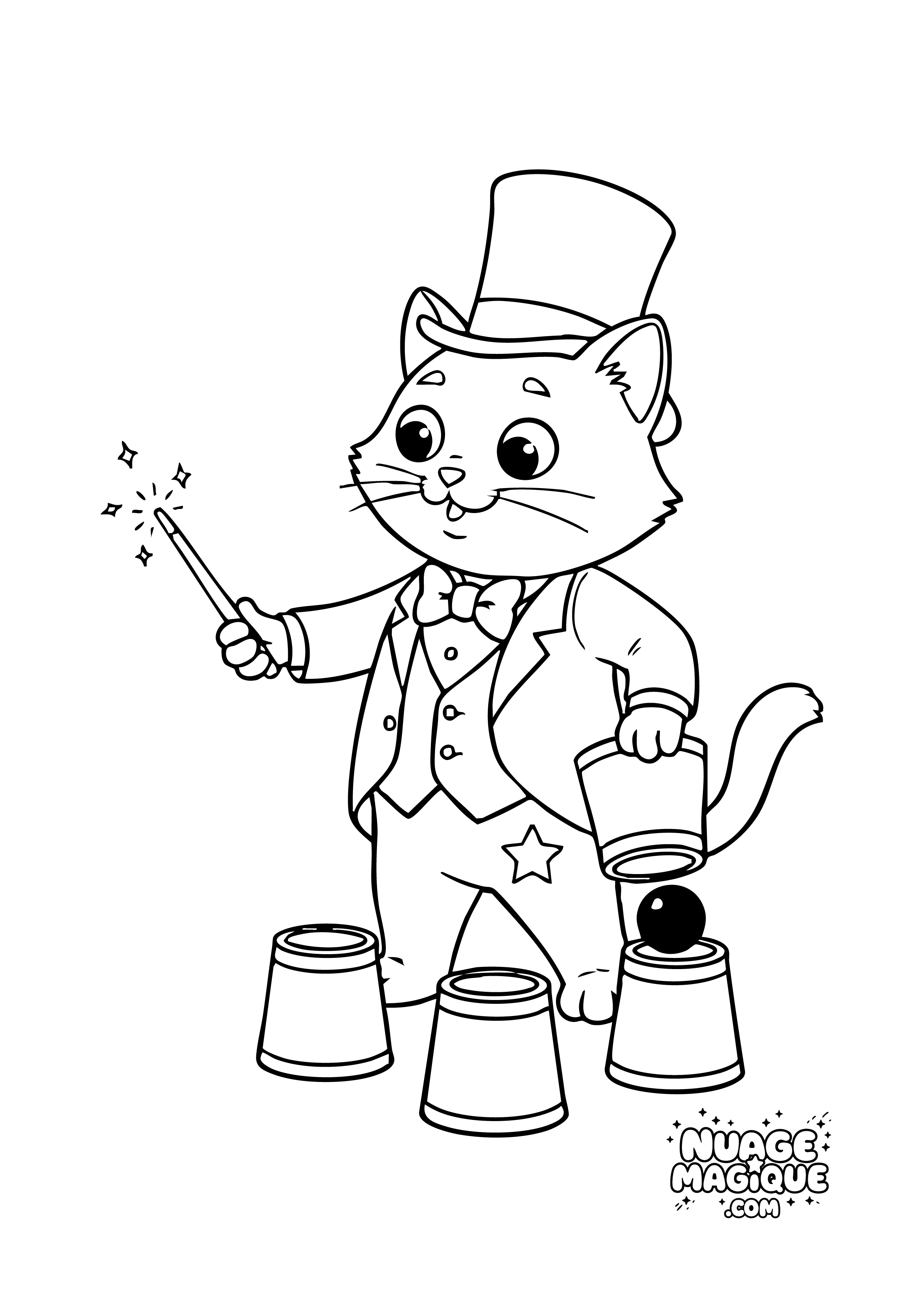 Coloriage Chats magiciens Gobelets mystère à imprimer ou à colorier en ligne