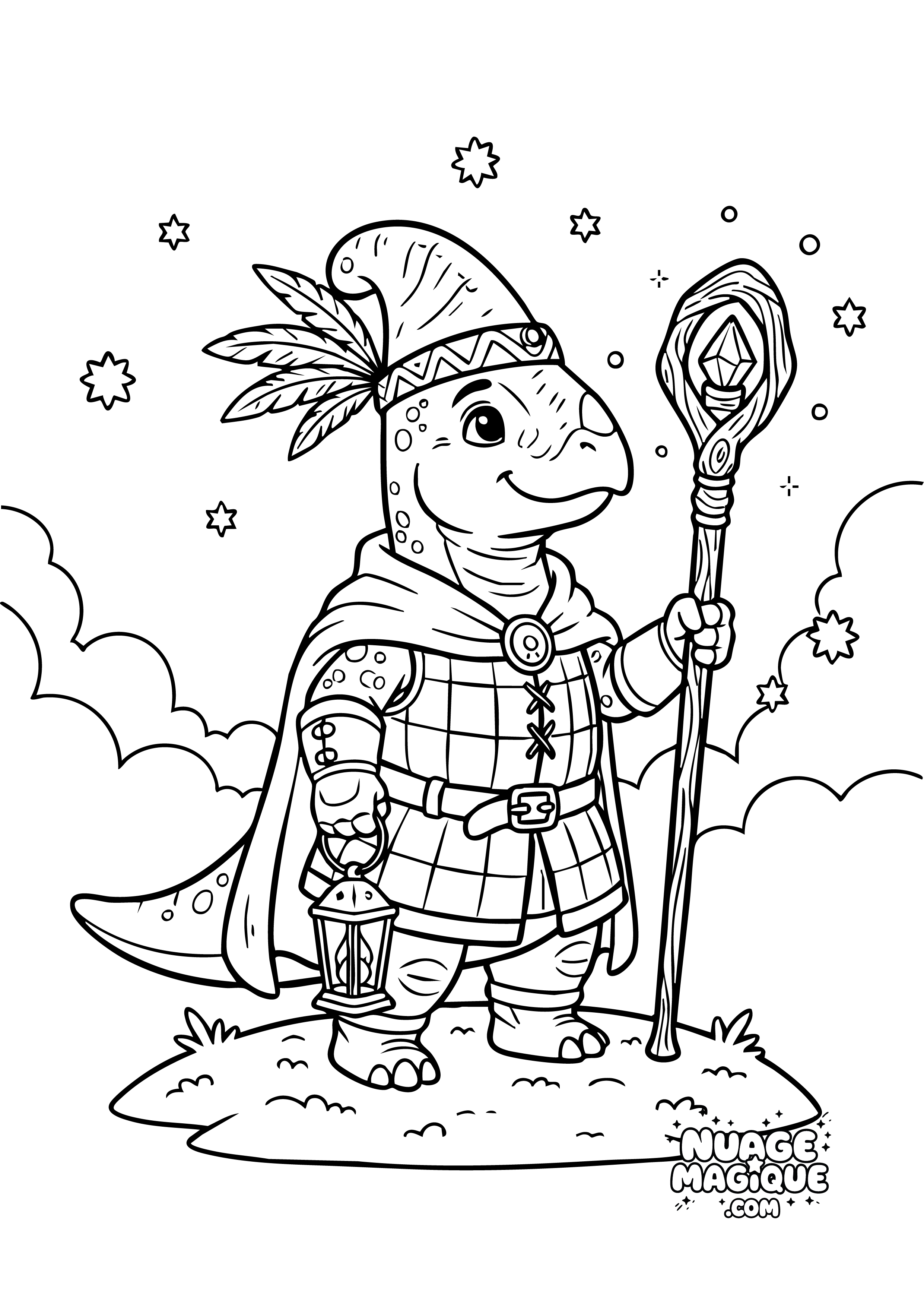 Coloriage Dinosaures déguisés en chevalier Hadrosaure chevalier à imprimer ou à colorier en ligne