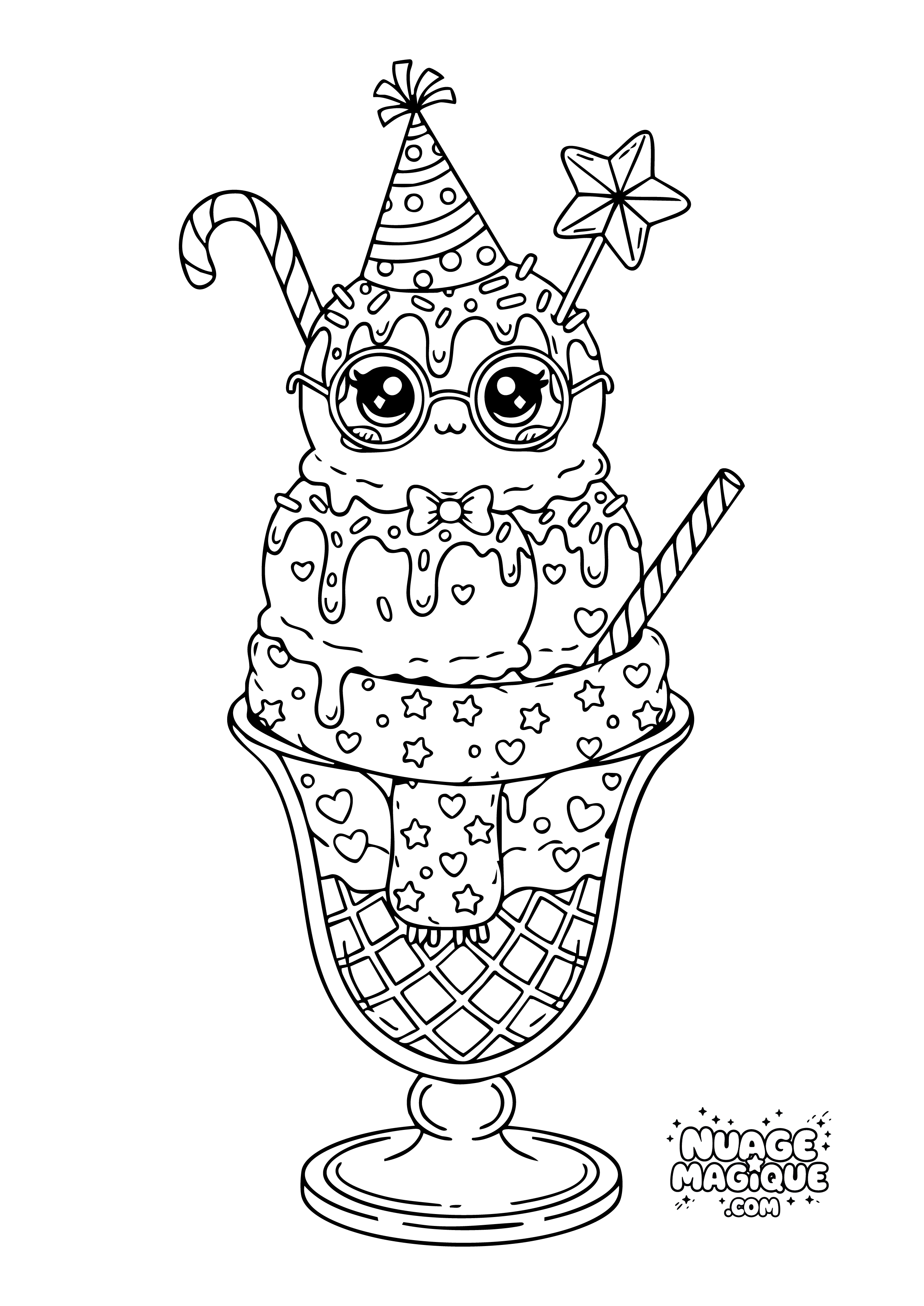 Coloriage Glaces Kawaii Hiver en fête à imprimer ou à colorier en ligne