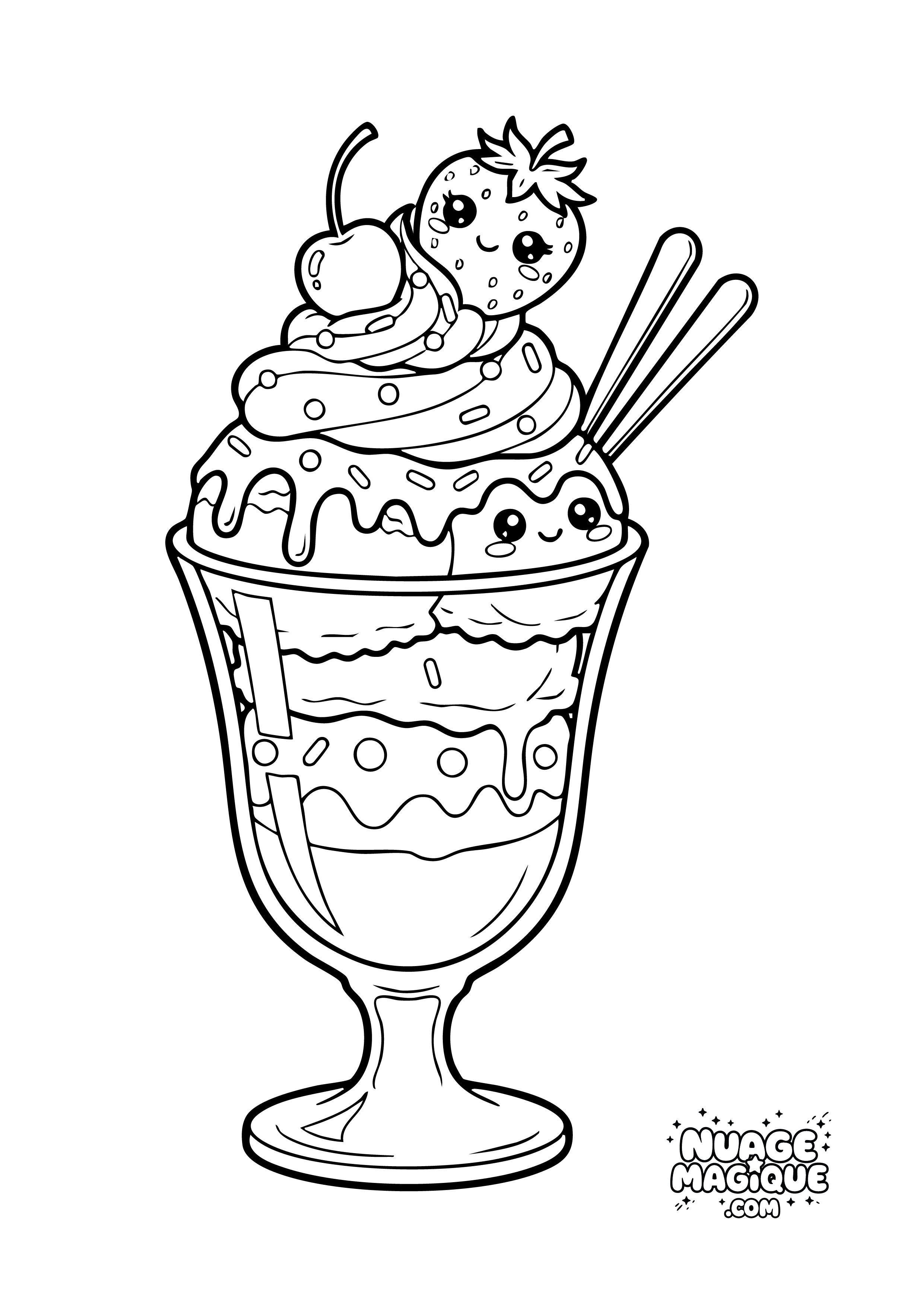 Coloriage Glaces Kawaii Joyeuse Coupe Glacée à imprimer ou à colorier en ligne