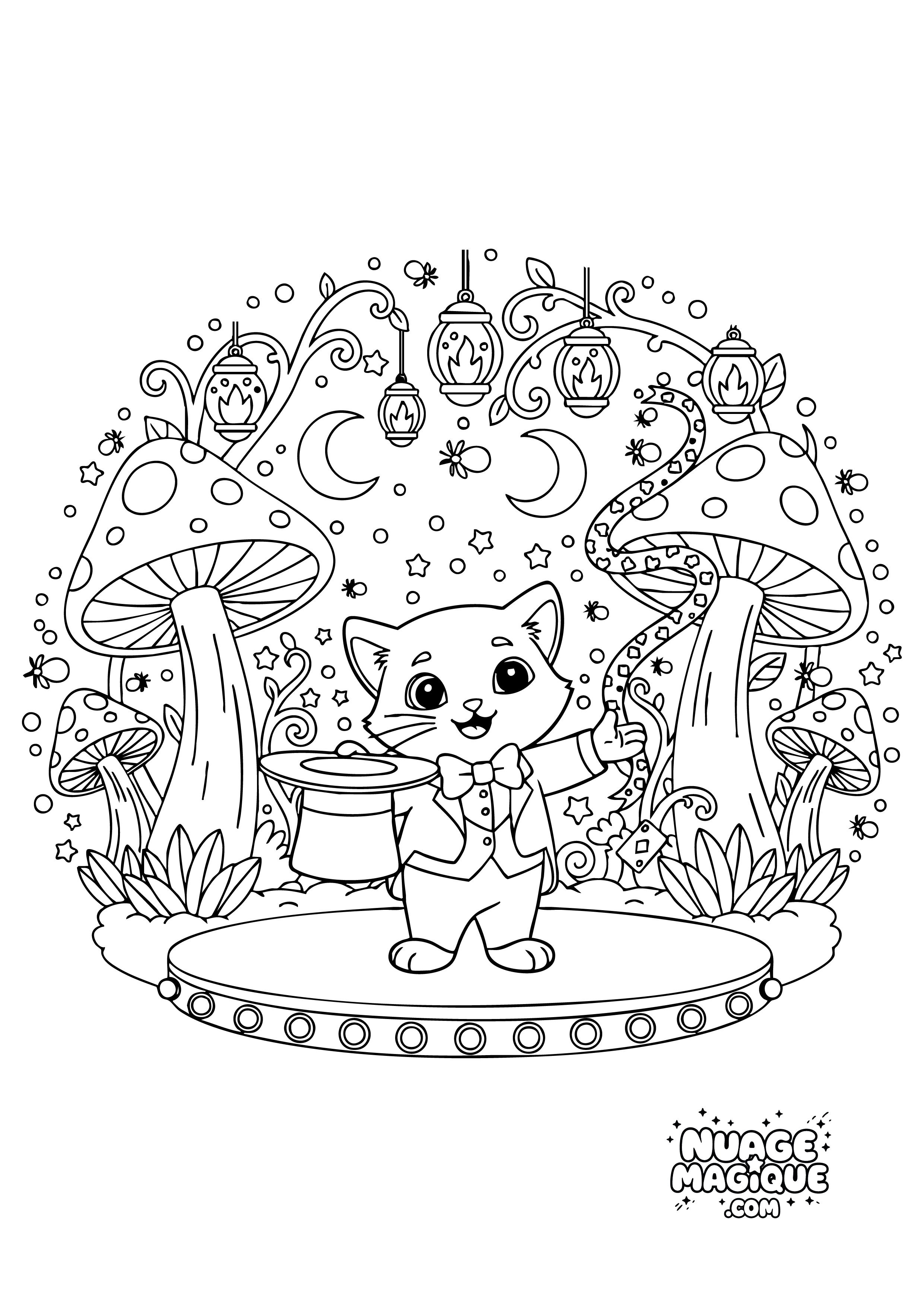 Coloriage Chats magiciens Le Spectacle Enchanté à imprimer ou à colorier en ligne