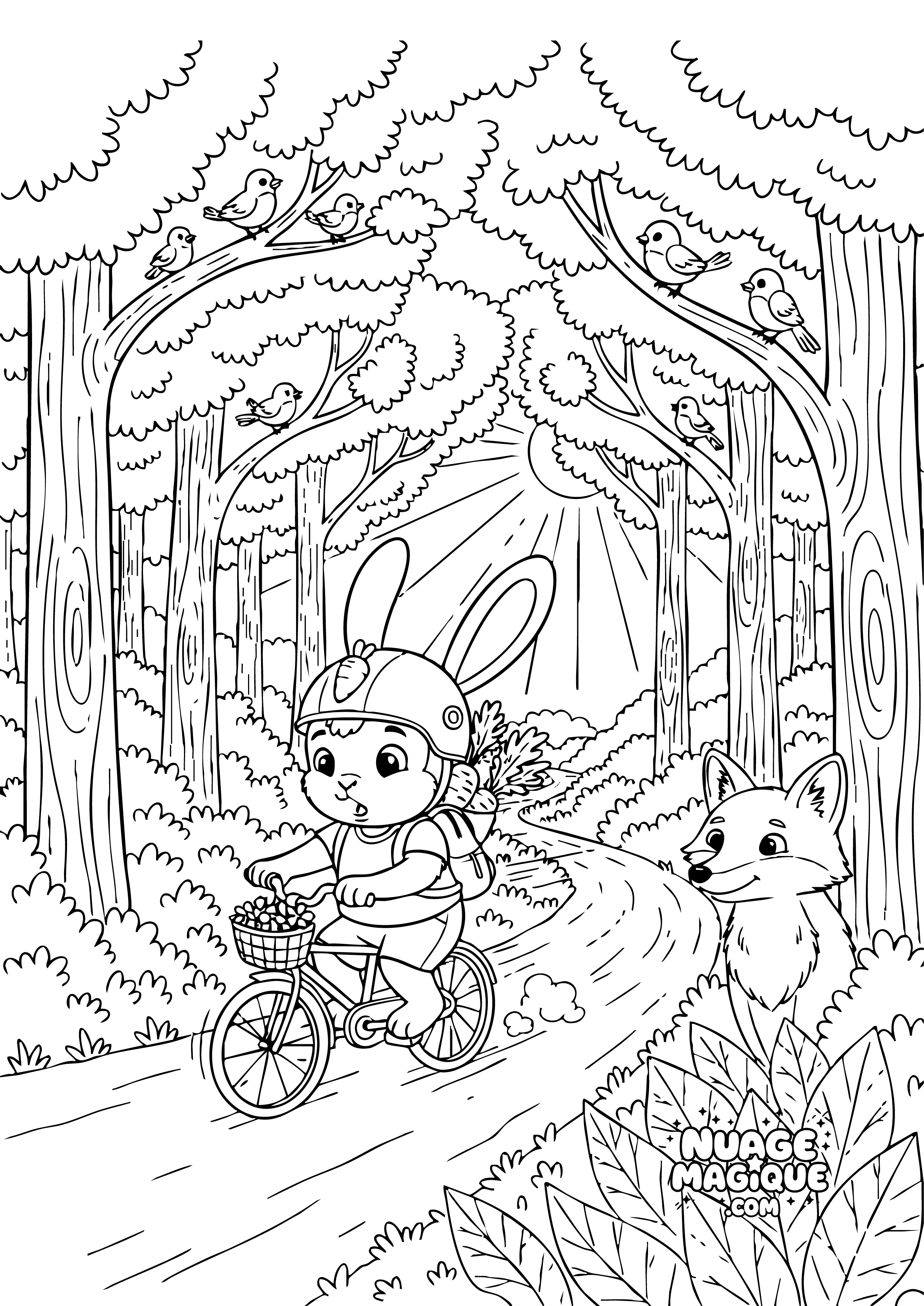 Coloriage Objectif Carottes, le lapin à velo Le chemin du retour à imprimer ou à colorier en ligne
