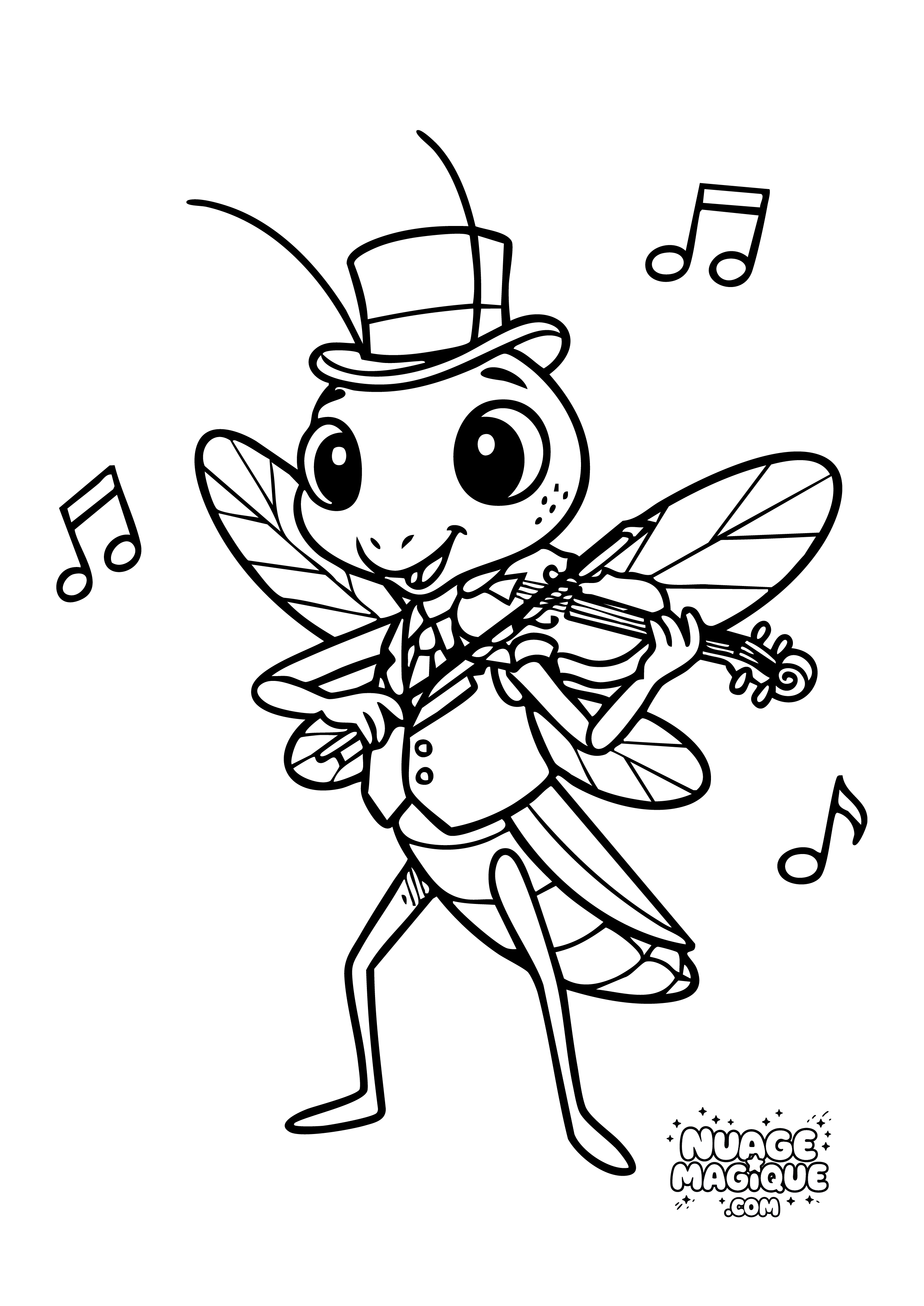 Coloriage Insectes musiciens Le Criquet Virtuose à imprimer ou à colorier en ligne