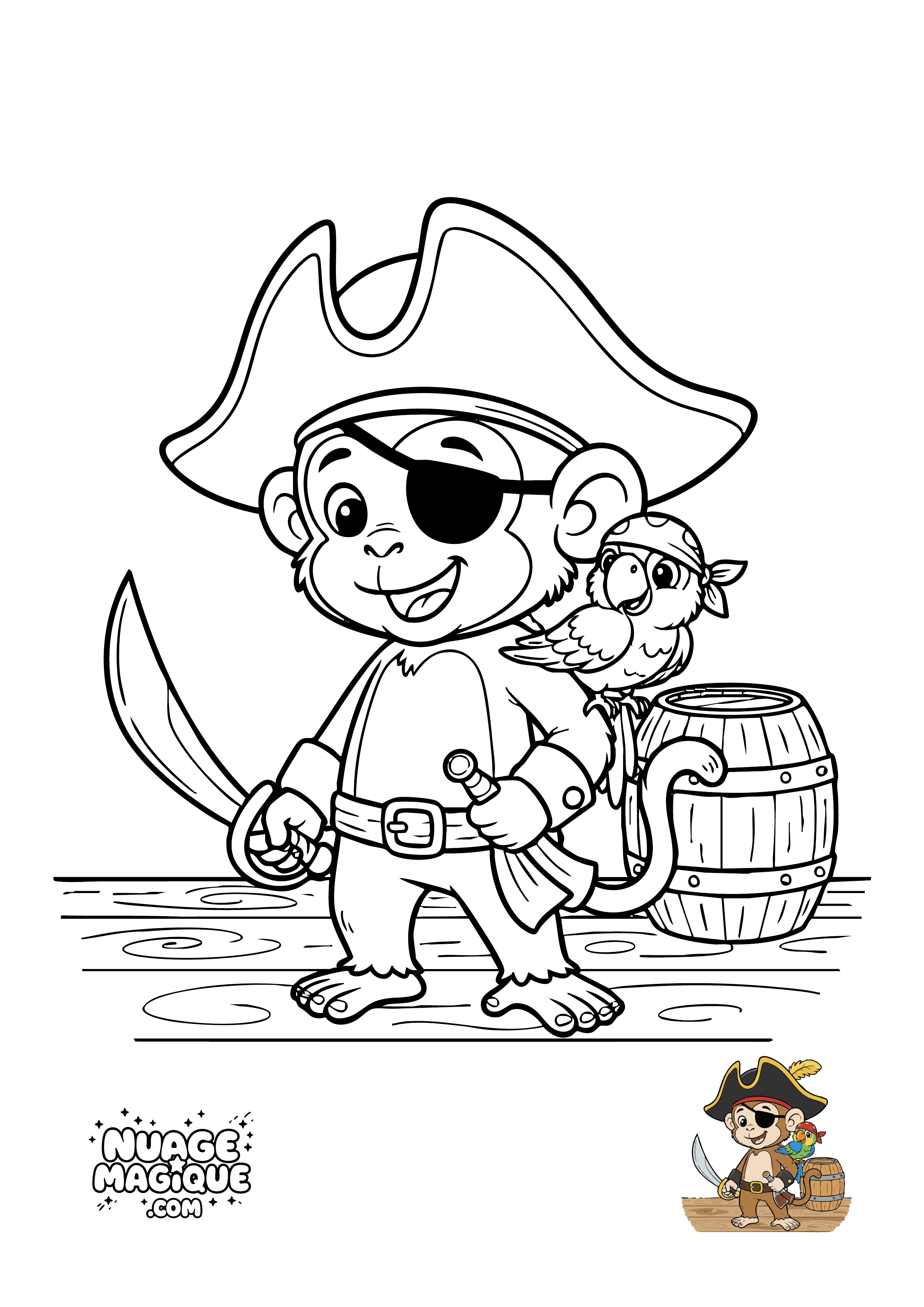 Coloriage Pirates ouistitis Le Perroquet à imprimer ou à colorier en ligne