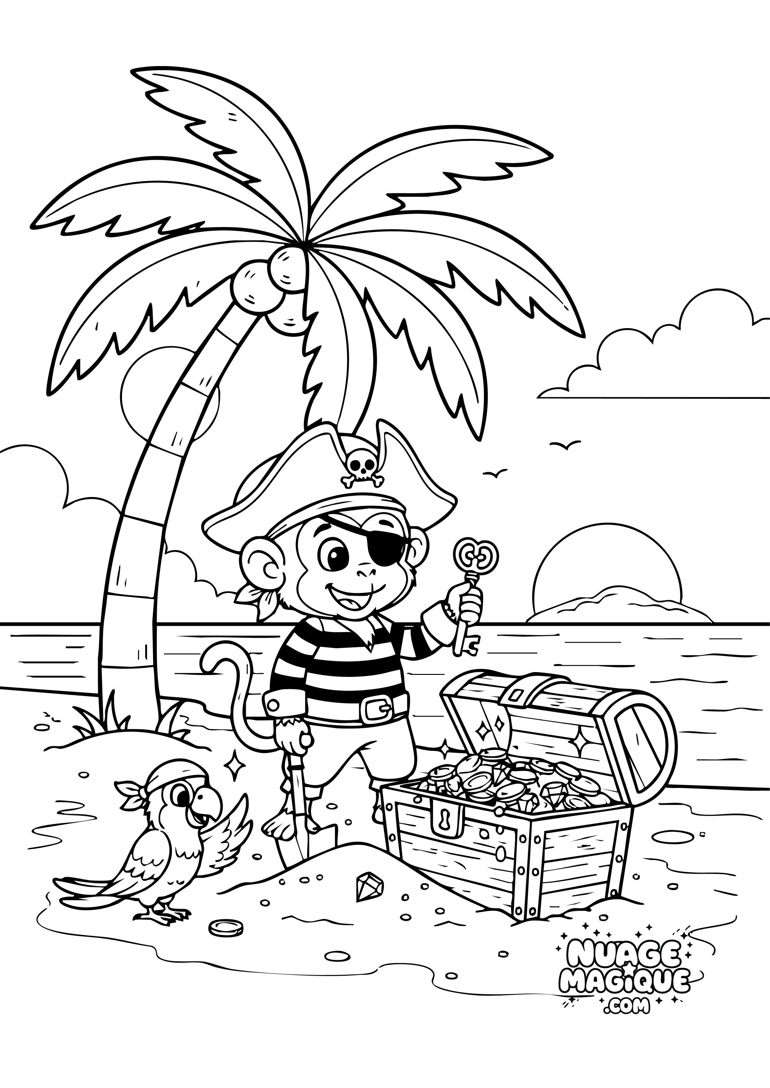Coloriage Pirates ouistitis Le trésor à imprimer ou à colorier en ligne