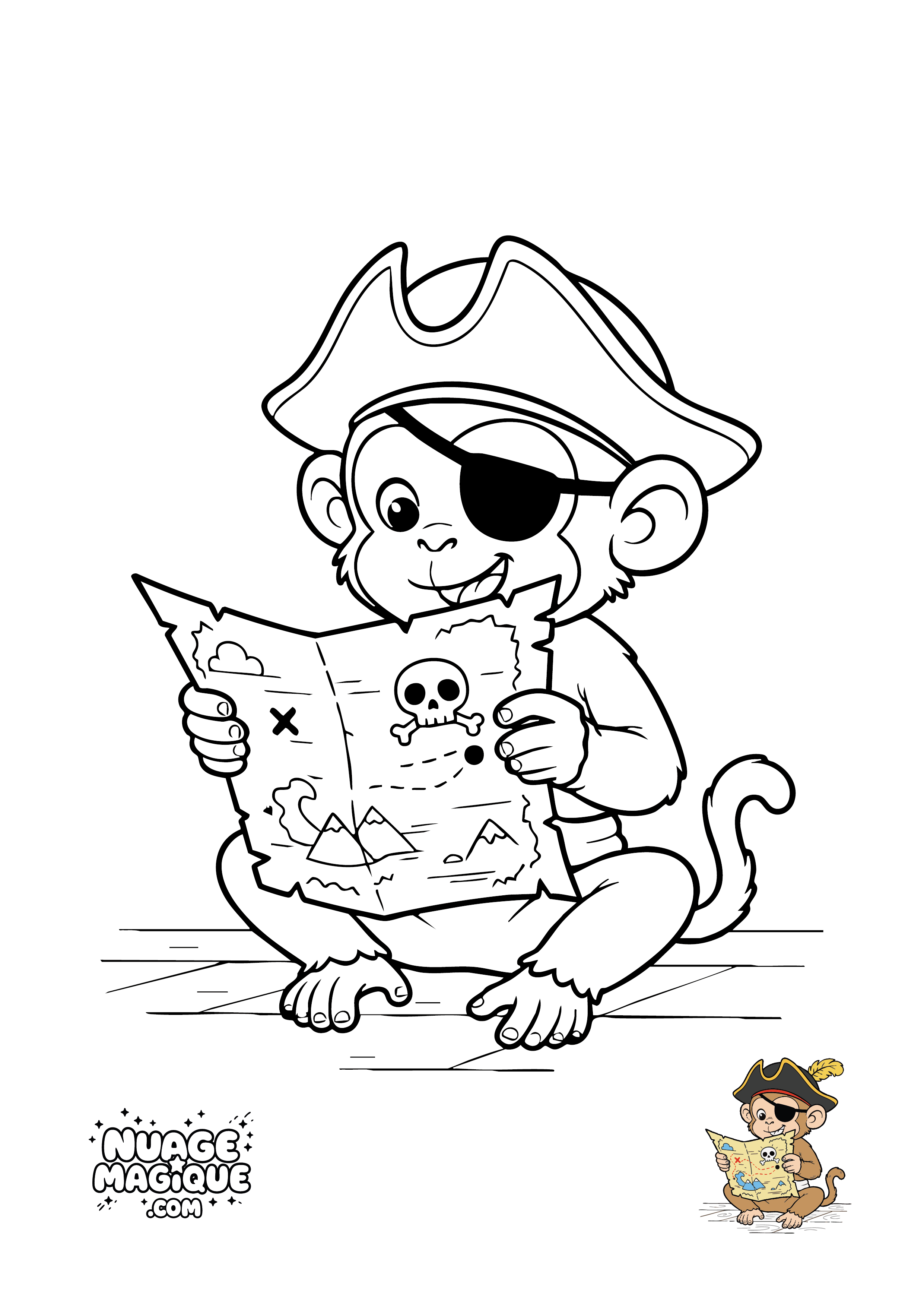Coloriage Pirates ouistitis Carte du trésor à imprimer ou à colorier en ligne
