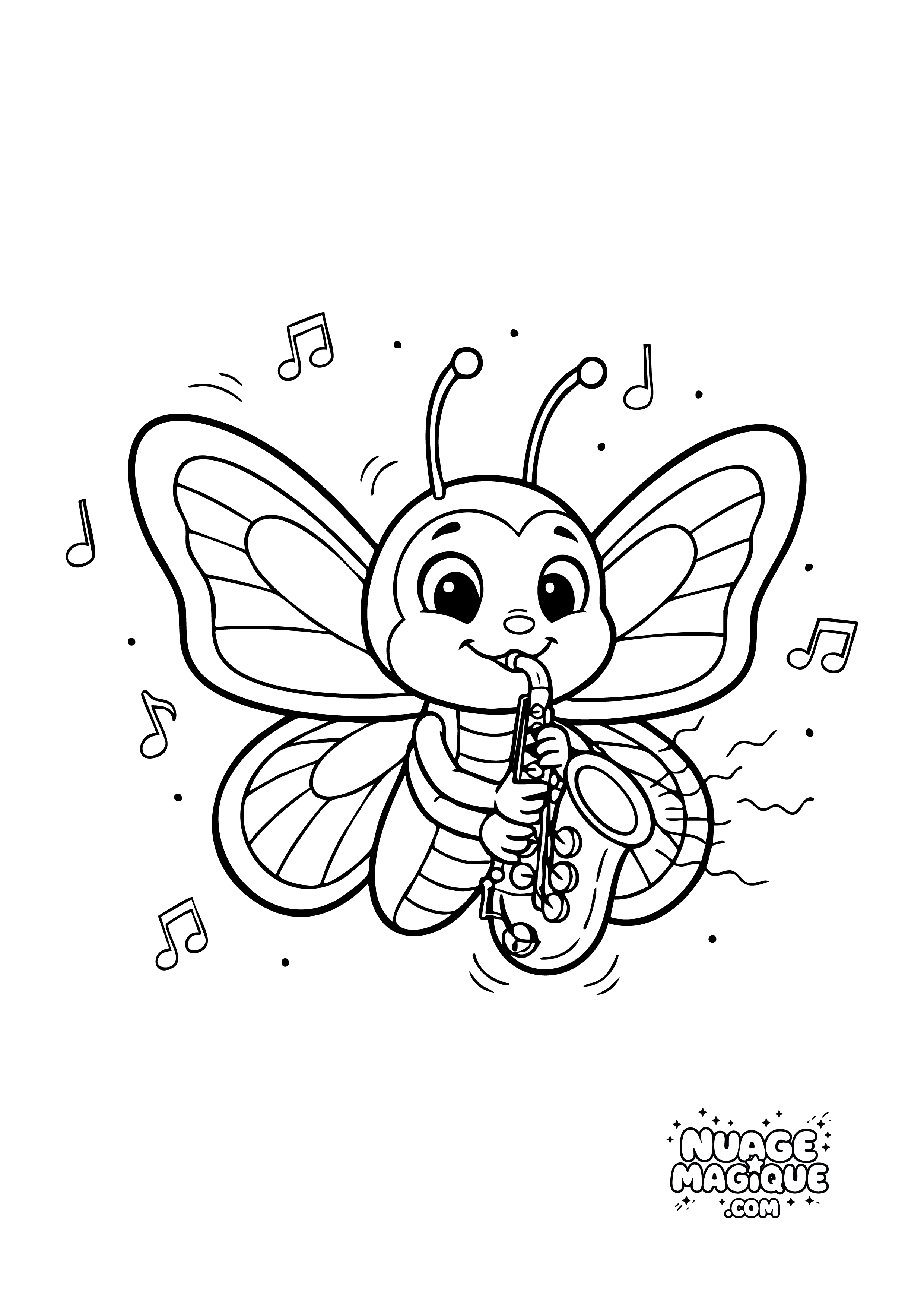Coloriage Insectes musiciens Voler au Rythme du Jazz à imprimer ou à colorier en ligne