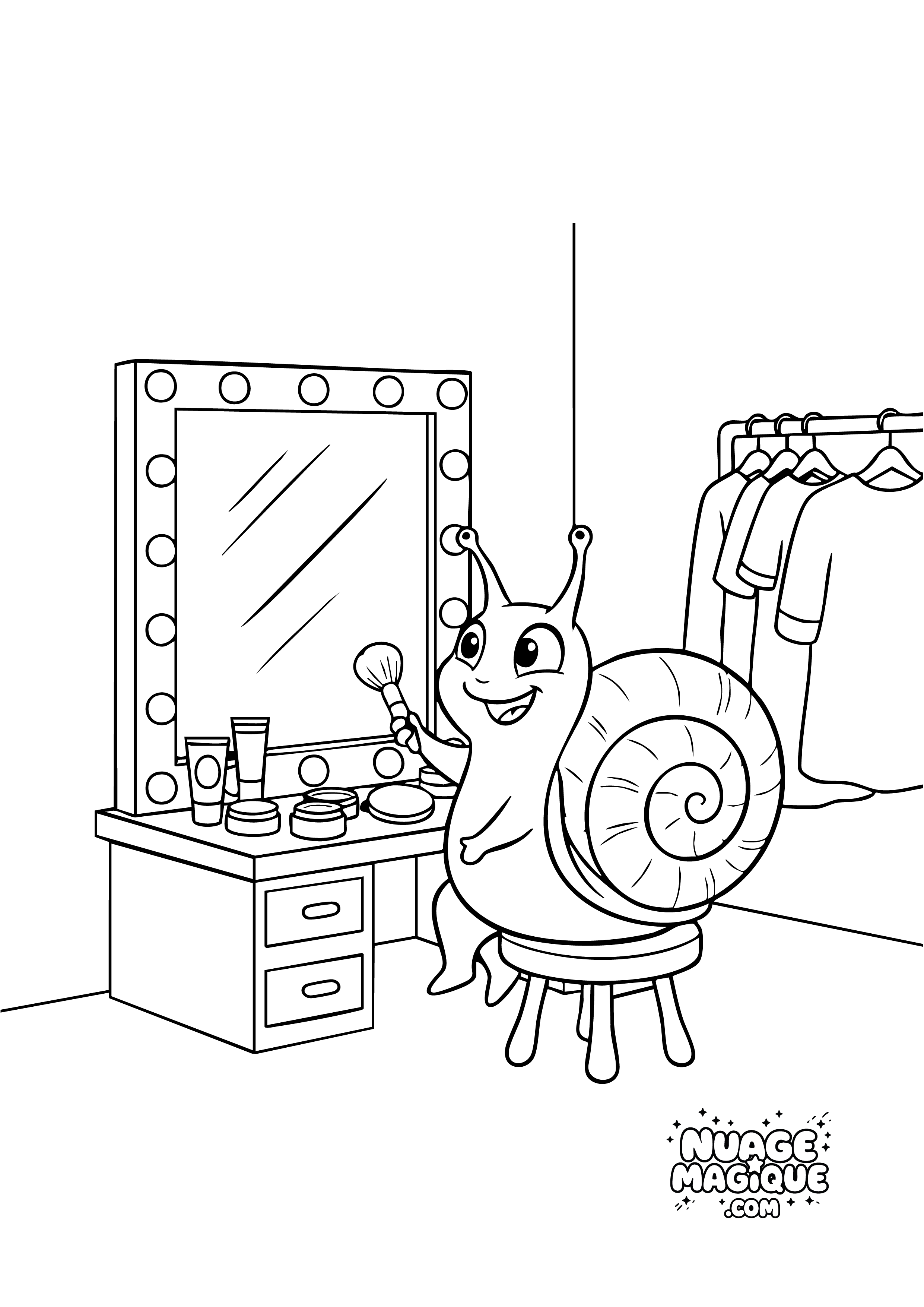Coloriage Escargots stars de cinéma Séance Maquillage à imprimer ou à colorier en ligne