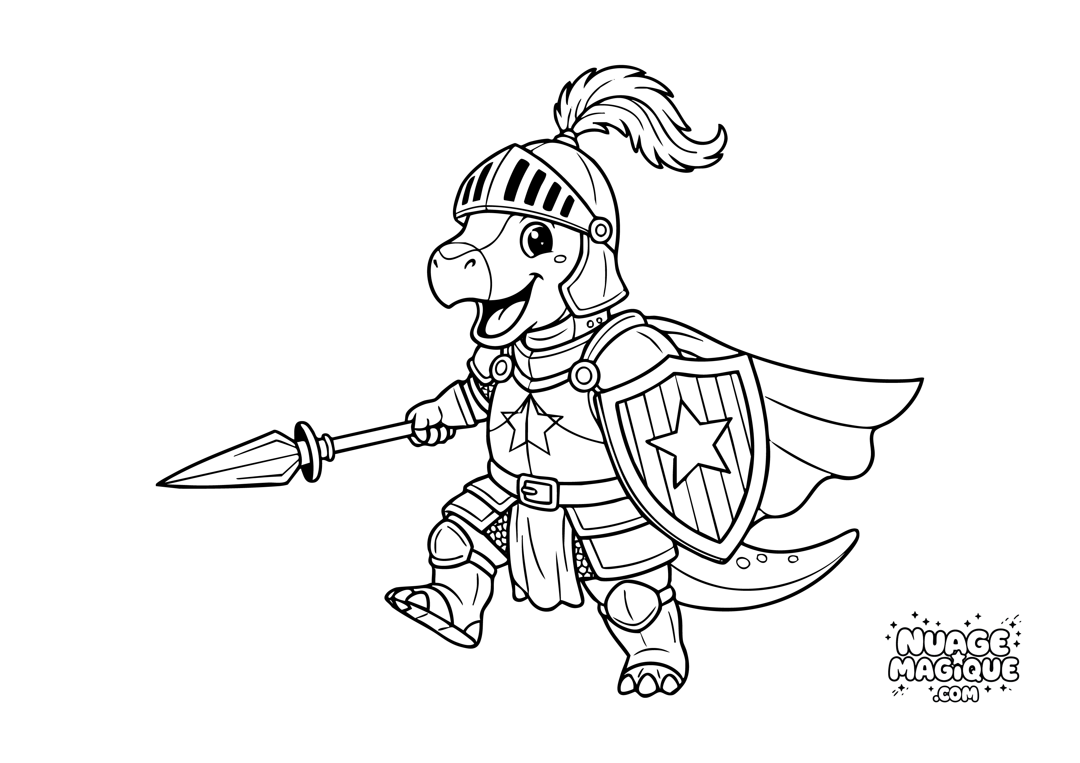 Coloriage Dinosaures déguisés en chevalier Stégosaure chevalier à imprimer ou à colorier en ligne
