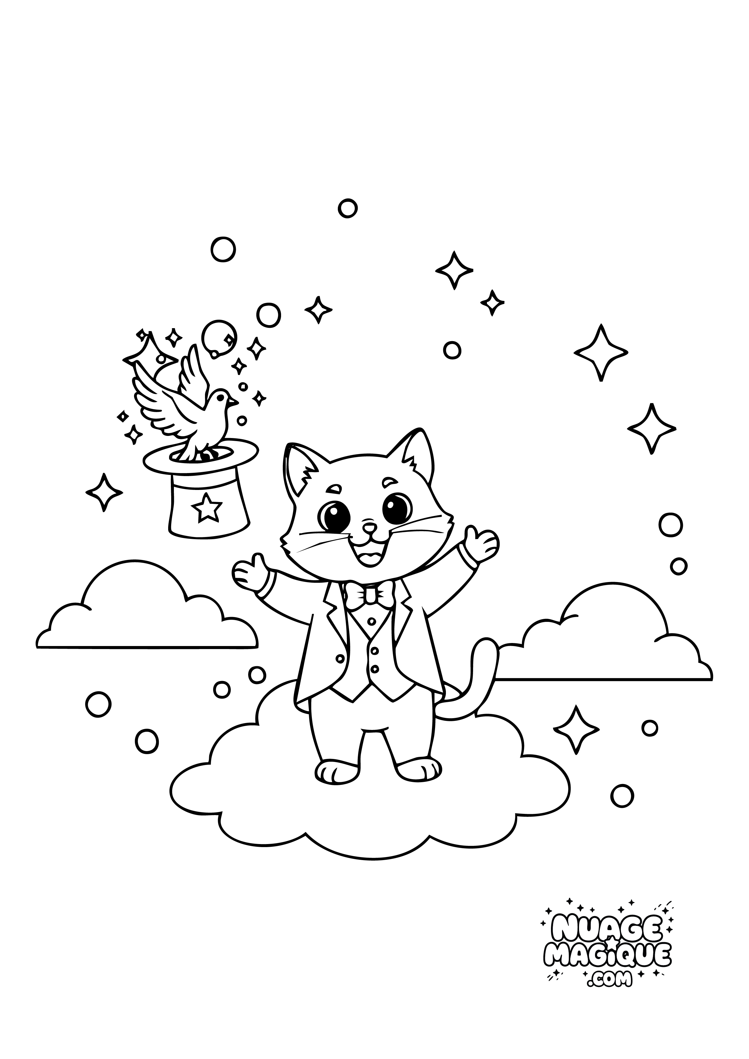 Coloriage Chats magiciens Un Nuage de Magie à imprimer ou à colorier en ligne