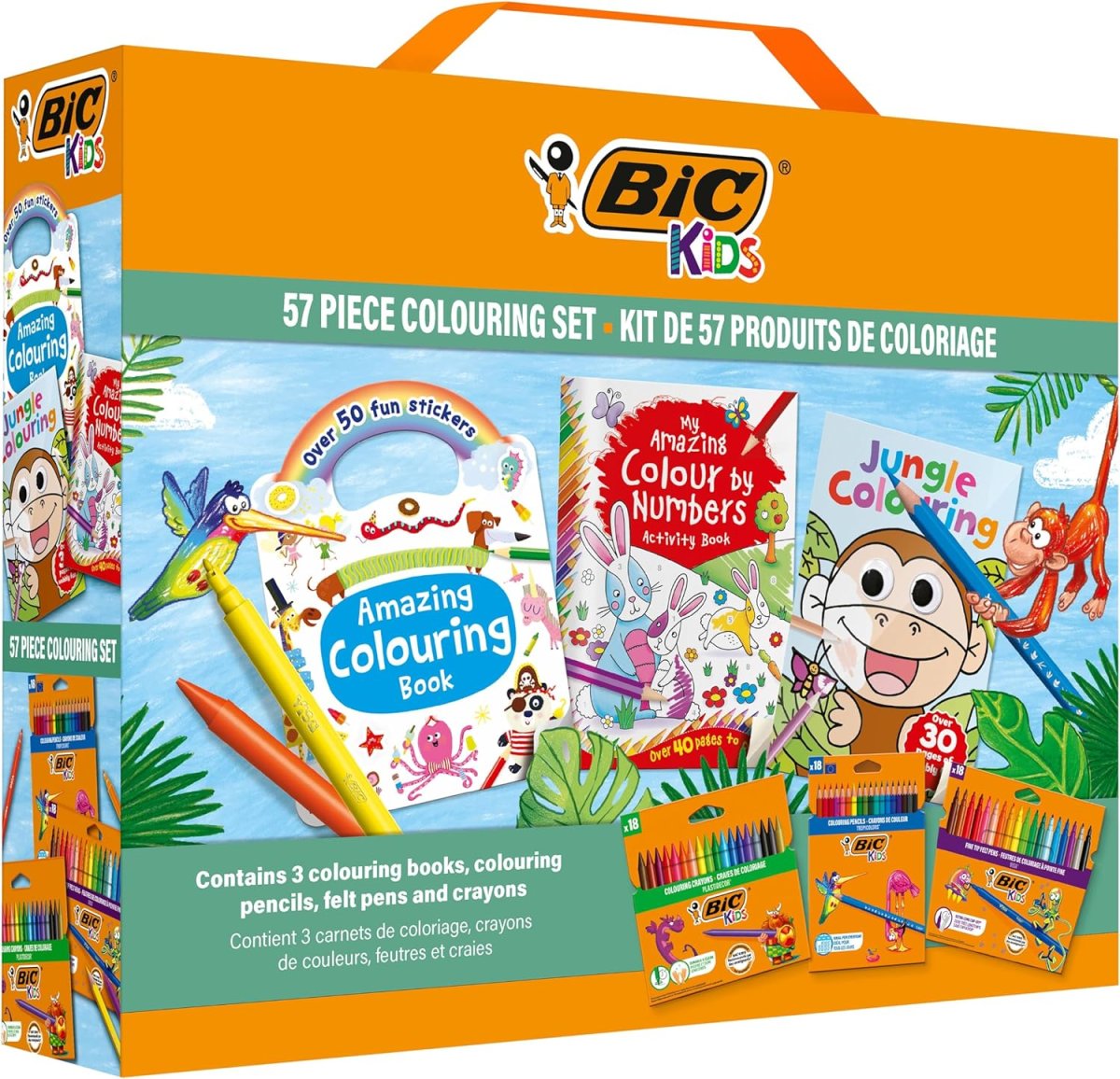 BIC Kids Kit d'Activité - Feutres/Crayons de Couleur/Craies de Coloriage/3 Cahiers de Coloriage sur le Thème de la Jungle - Coffret de 57 pièces