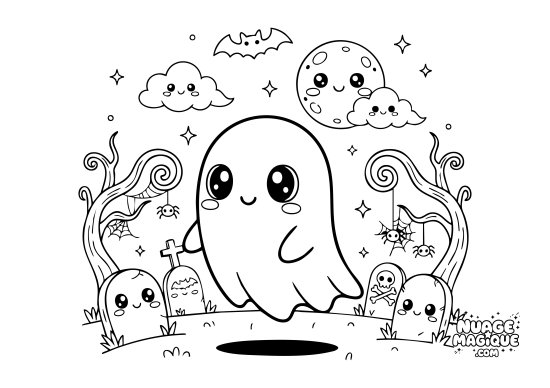 Fantôme kawai au cimetière